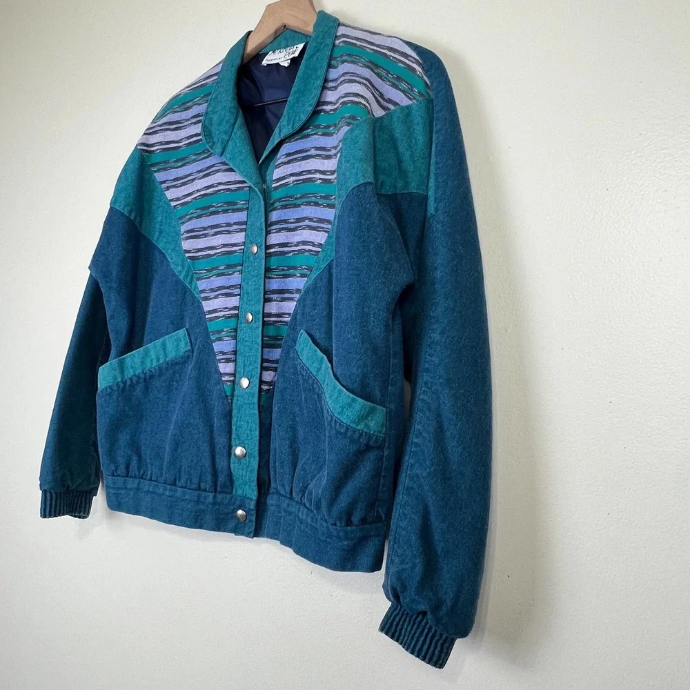 Vintage 80s My Kinda Petite Lightweight Denim Striped Jacket Women's Size XS - Picture 5 of 13